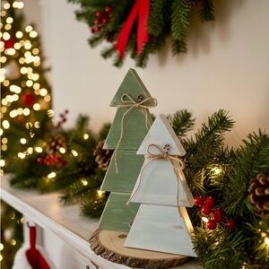 Rustic Green and White Wooden Christmas Trees